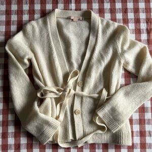 Cream Tie-Waist V-Neck Women's Sweater Cardigan